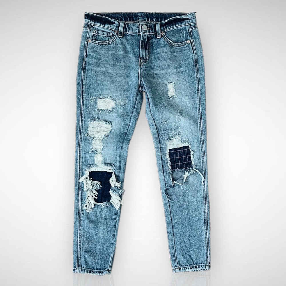 Urban Outfitters BDG Womens Slim BF Low Rise Jeans size 25 Blue Deconstructed